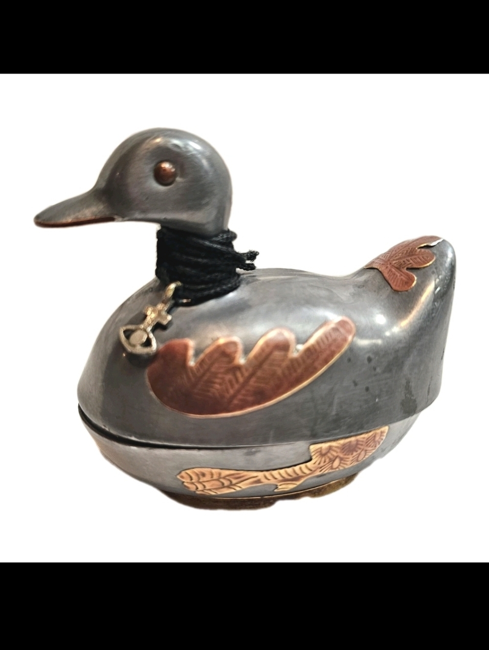 Vintage Collectible Rustic Pewter & Brass Duck Trinket Jewelry Decorative  Box